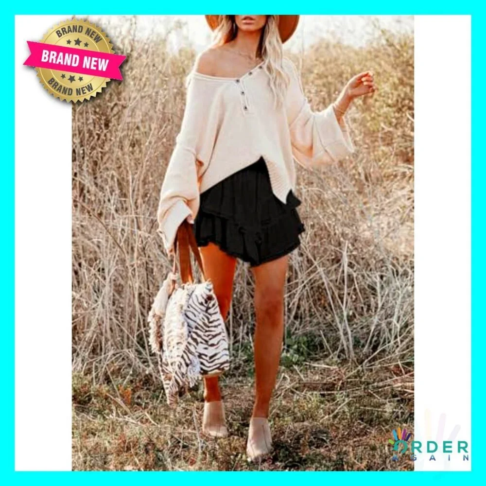 Boho Ruffle Tiered Skorts High Waist Flow Shorts Casual Active Wear